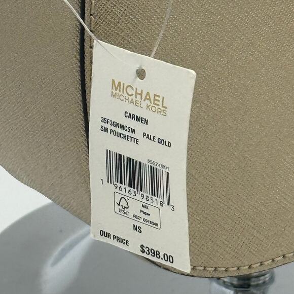 RETAIL $398 MICHAEL Michael Kors Carmen Small Pouchette Pale Gold *NEW w/ Tags* - Picture 14 of 14